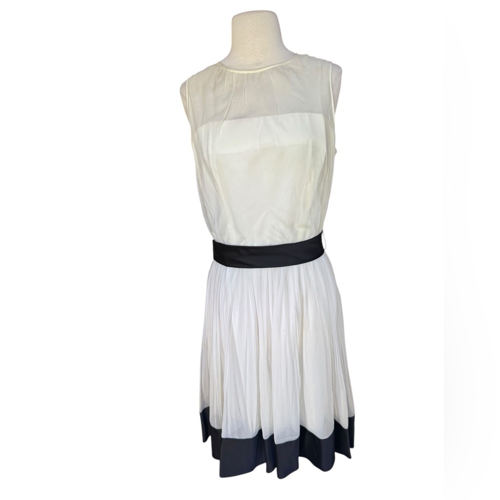 1950s/60s Lisa Howard Chiffon Off White &‎ Black Midi Dress